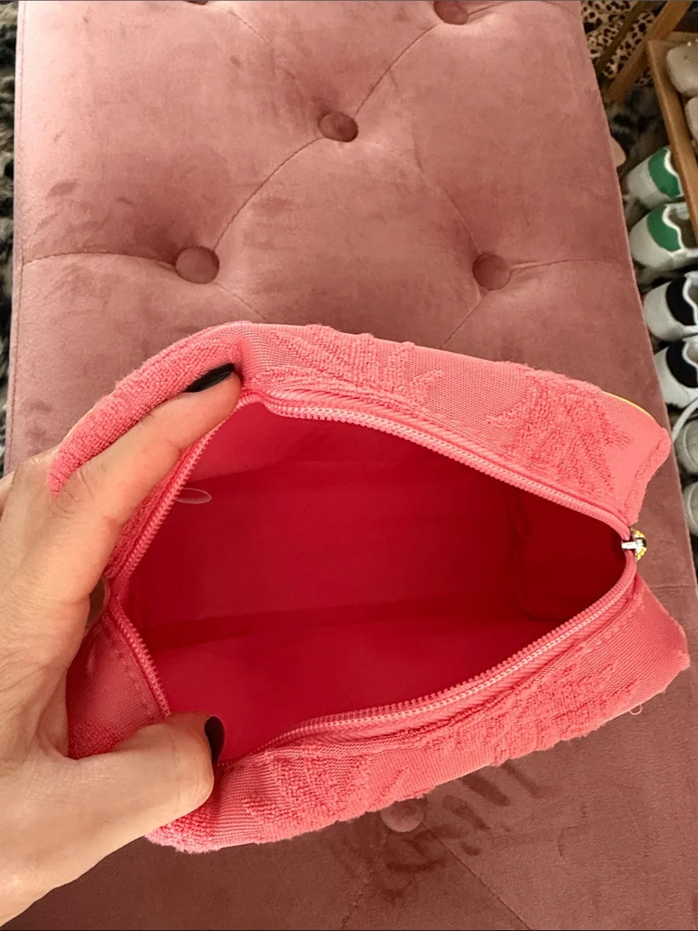 Bath & Body Works Coral Pink Pineapple Cosmetic Pouch with Yellow Trim